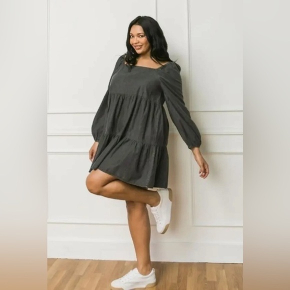 Flying Tomato Dresses & Skirts - Flying Tomato Women’s Plus Size Black Denim Mini Dress Square Neck 2X